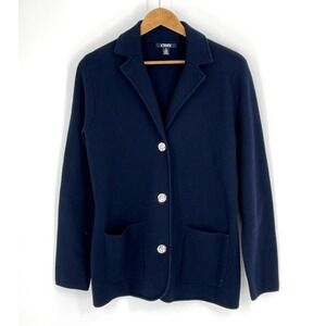 Chaps Women's Size L Blazer Knit Sweater  Navy Pockets
